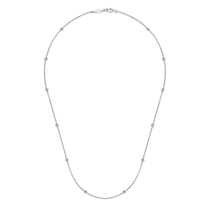 18 Inch 14K White Gold Kite Shaped Diamond Station Necklace