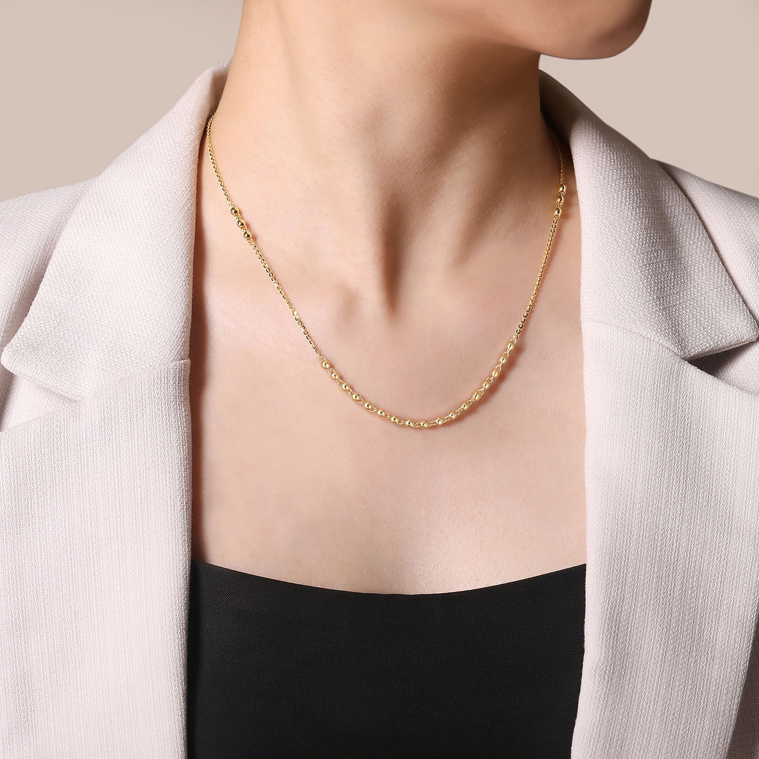 18 Inch 14K Yellow Gold Beaded Station Necklace - Shot 3