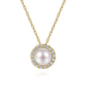 18 Inch 14K Yellow Gold Pearl and Diamond Halo Pendant Necklace - 0.05 ct