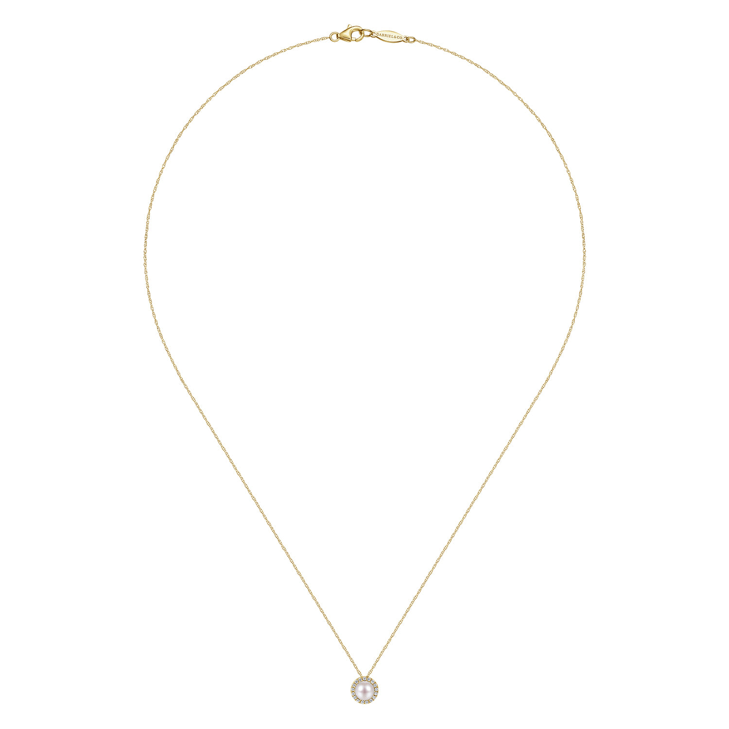18 Inch 14K Yellow Gold Pearl and Diamond Halo Pendant Necklace - 0.05 ct - Shot 2