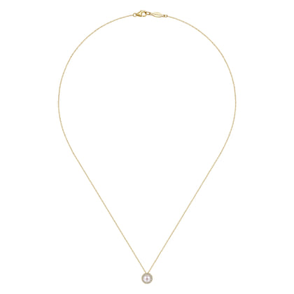 18 Inch 14K Yellow Gold Pearl and Diamond Halo Pendant Necklace
