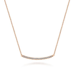 18 inch 14K Rose Gold Diamond Pave Curved Bar Necklace