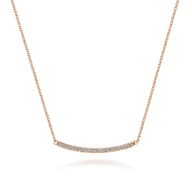 18 inch 14K Rose Gold Diamond Pave Curved Bar Necklace