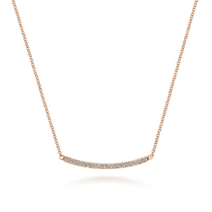18 inch 14K Rose Gold Diamond Pave Curved Bar Necklace