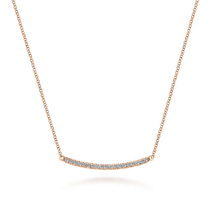 18 inch 14K Rose Gold Diamond Pave Curved Bar Necklace