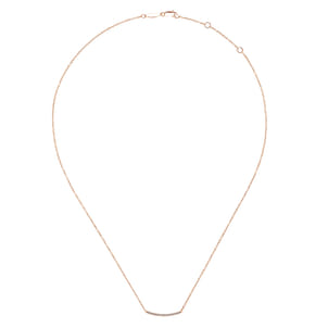 18 inch 14K Rose Gold Diamond Pave Curved Bar Necklace