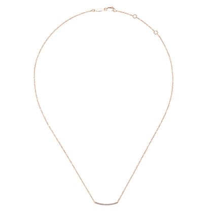18 inch 14K Rose Gold Diamond Pave Curved Bar Necklace