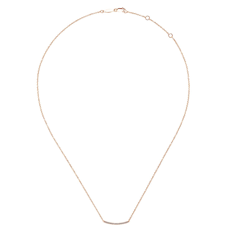 18 inch 14K Rose Gold Diamond Pave Curved Bar Necklace