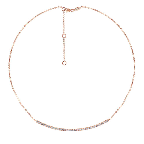 18 inch 14K Rose Gold Diamond Pave Curved Bar Necklace - 0.4 ct - Shot 2