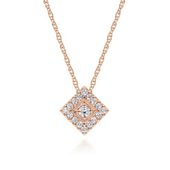 18 inch 14K Rose Gold Diamond Square Pendant Necklace