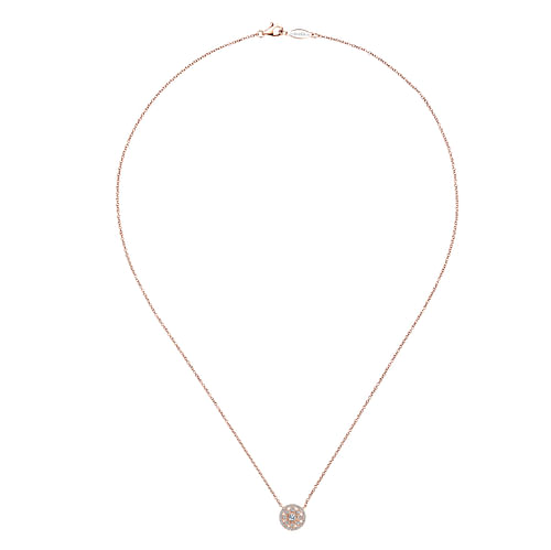 18 inch 14K Rose Gold Floral Diamond Halo Pendant Necklace - 0.22 ct - Shot 2