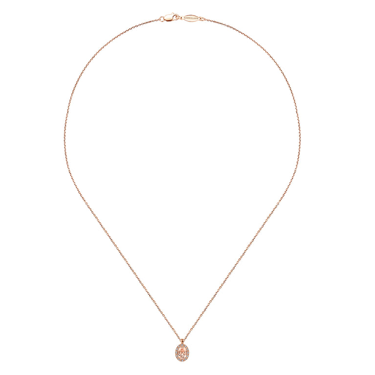 18 inch 14K Rose Gold Morganite and Diamond Halo Drop Necklace - 0.06 ct - Shot 2