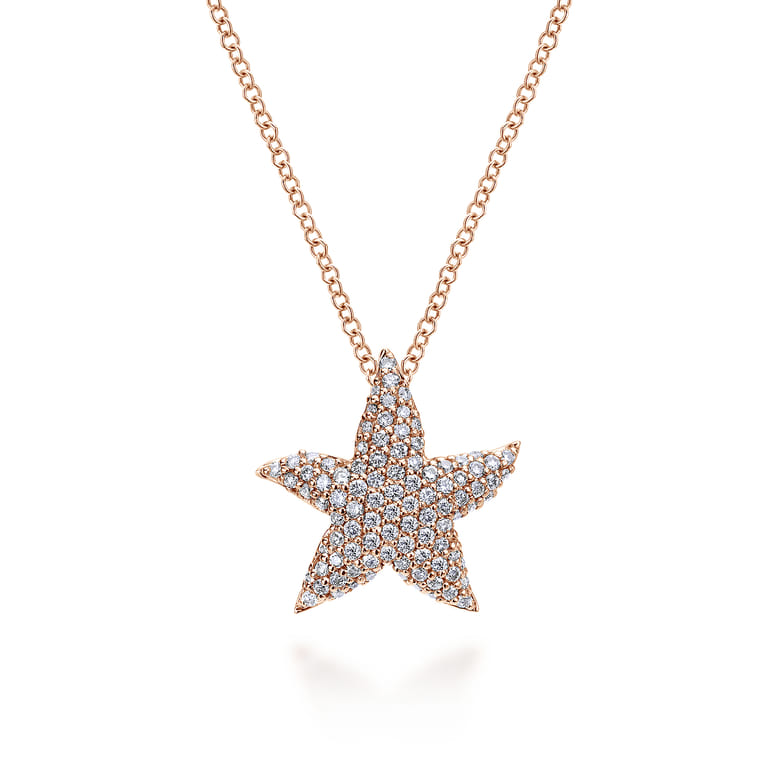 18 inch 14K Rose Gold Pave Diamond Starfish Pendant Necklace - 0.4 ct - Shot 1