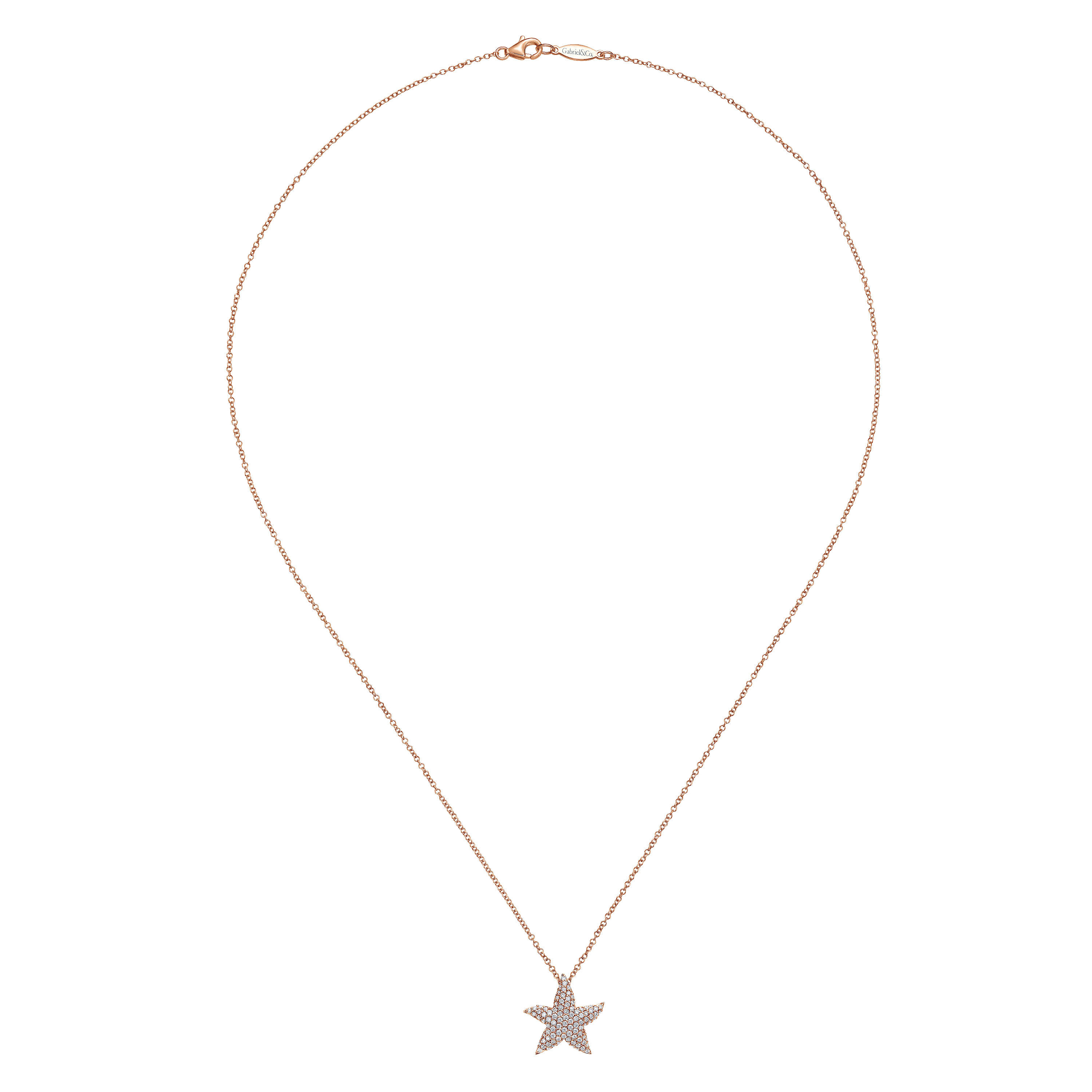 18 inch 14K Rose Gold Pave Diamond Starfish Pendant Necklace - 0.4 ct - Shot 2