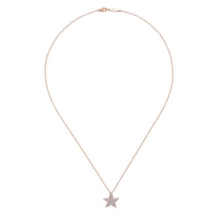 18 inch 14K Rose Gold Pave Diamond Starfish Pendant Necklace