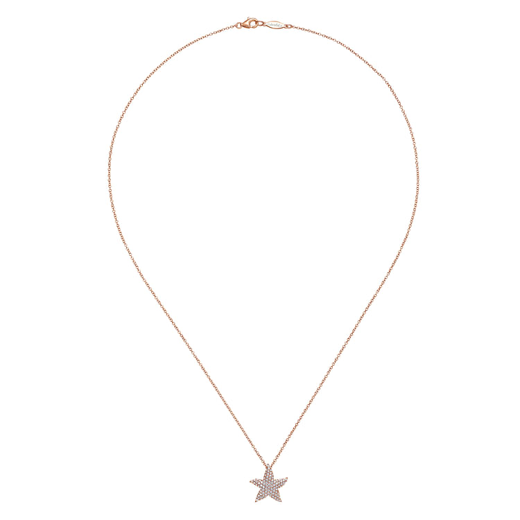 18 inch 14K Rose Gold Pave Diamond Starfish Pendant Necklace