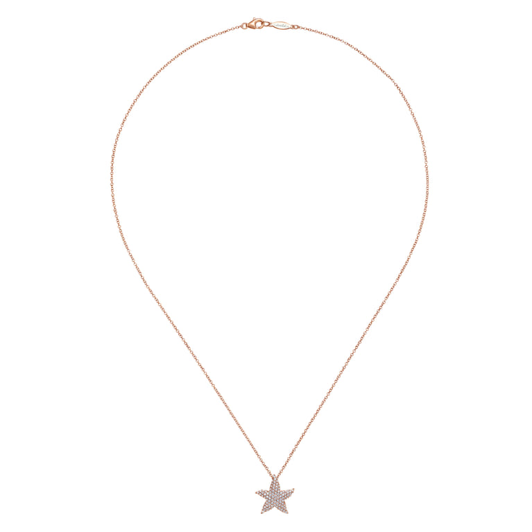 18 inch 14K Rose Gold Pave Diamond Starfish Pendant Necklace - 0.4 ct - Shot 2