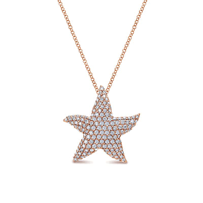 18 inch 14K Rose Gold Pave Diamond Starfish Pendant Necklace