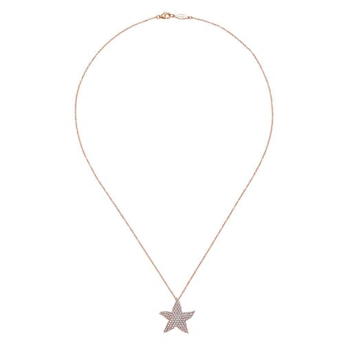 18 inch 14K Rose Gold Pave Diamond Starfish Pendant Necklace - 1.05 ct - Shot 2