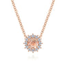 18 inch 14K Rose Gold Round Morganite and Diamond Halo Pendant Necklace - 0.2 ct