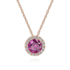 18 inch 14K Rose Gold Ruby  Diamond Pendant Necklace