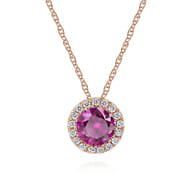 18 inch 14K Rose Gold Ruby  Diamond Pendant Necklace