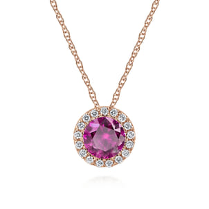 18 inch 14K Rose Gold Ruby  Diamond Pendant Necklace