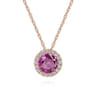 18 inch 14K Rose Gold Ruby  Diamond Pendant Necklace - 0.05 ct