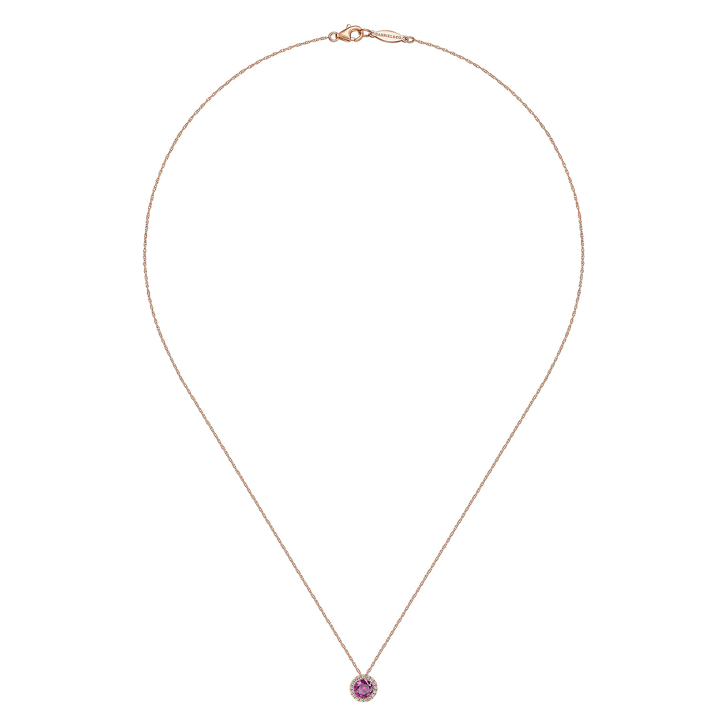 18 inch 14K Rose Gold Ruby  Diamond Pendant Necklace