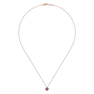 18 inch 14K Rose Gold Ruby  Diamond Pendant Necklace