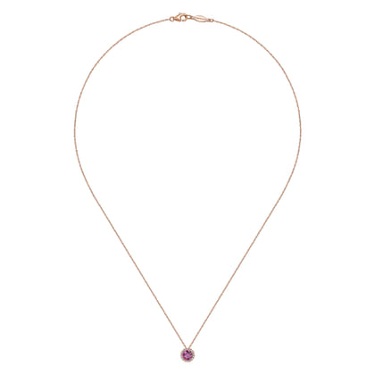 18 inch 14K Rose Gold Ruby  Diamond Pendant Necklace