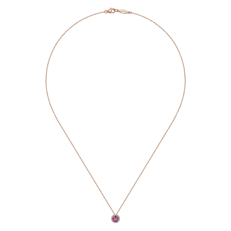 18 inch 14K Rose Gold Ruby  Diamond Pendant Necklace - 0.07 ct - Shot 2
