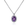 18 inch 14K White Gold Amethyst and Diamond Halo Drop Necklace - 0.06 ct