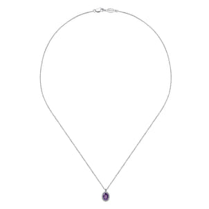 18 inch 14K White Gold Amethyst and Diamond Halo Drop Necklace