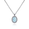 18 inch 14K White Gold Aquamarine and Diamond Halo Drop Necklace - 0.06 ct