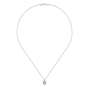 18 inch 14K White Gold Aquamarine and Diamond Halo Drop Necklace