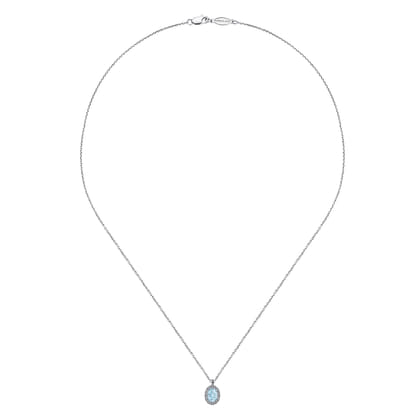 18 inch 14K White Gold Aquamarine and Diamond Halo Drop Necklace