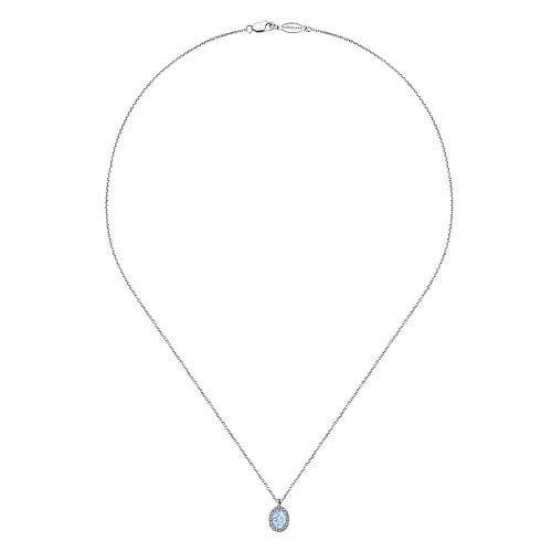 18 inch 14K White Gold Aquamarine and Diamond Halo Drop Necklace - 0.06 ct - Shot 2