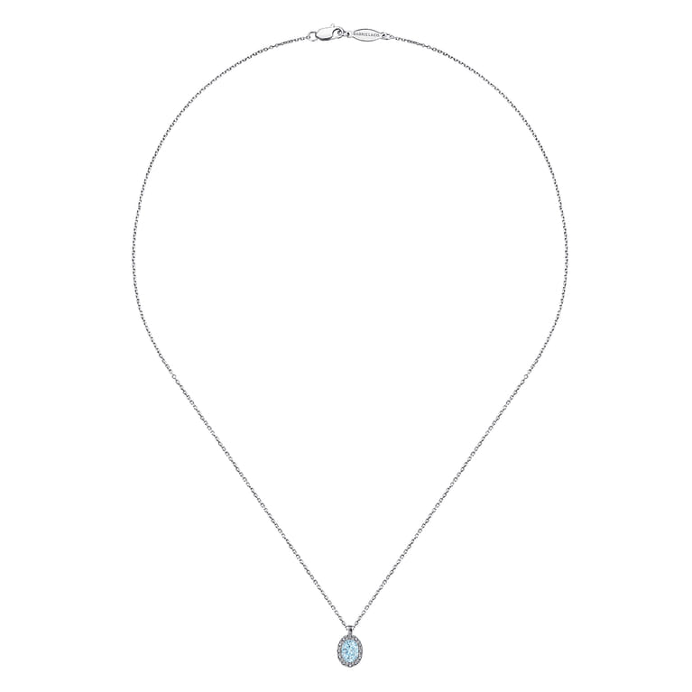 18 inch 14K White Gold Aquamarine and Diamond Halo Drop Necklace - 0.06 ct - Shot 2