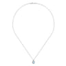 18 inch 14K White Gold Aquamarine and Diamond Halo Drop Necklace - 0.06 ct