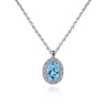 18 inch 14K White Gold Blue Topaz and Diamond Halo Drop Necklace - 0.06 ct