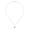 18 inch 14K White Gold Blue Topaz and Diamond Halo Drop Necklace - 0.06 ct