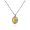 18 inch 14K White Gold Citrine and Diamond Halo Drop Necklace - 0.06 ct