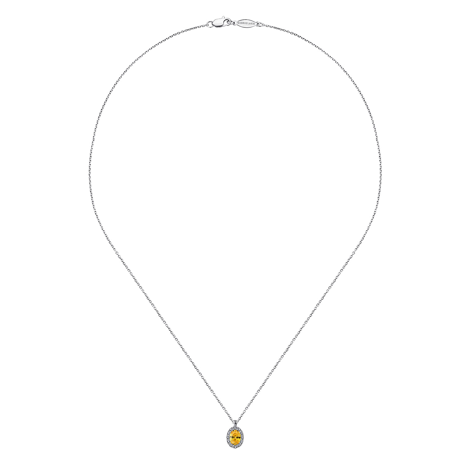18 inch 14K White Gold Citrine and Diamond Halo Drop Necklace