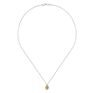 18 inch 14K White Gold Citrine and Diamond Halo Drop Necklace