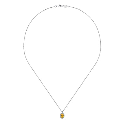 18 inch 14K White Gold Citrine and Diamond Halo Drop Necklace
