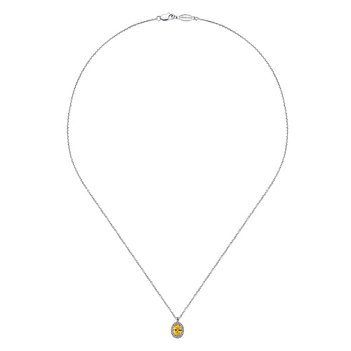 18 inch 14K White Gold Citrine and Diamond Halo Drop Necklace - 0.06 ct - Shot 2