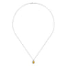 18 inch 14K White Gold Citrine and Diamond Halo Drop Necklace - 0.06 ct