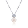 18 inch 14K White Gold Cultured Pearl and Diamond Pave Pendant Necklace - 0.07 ct