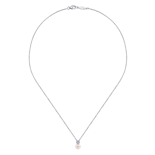 18 inch 14K White Gold Cultured Pearl and Diamond Pave Pendant Necklace - 0.07 ct - Shot 2